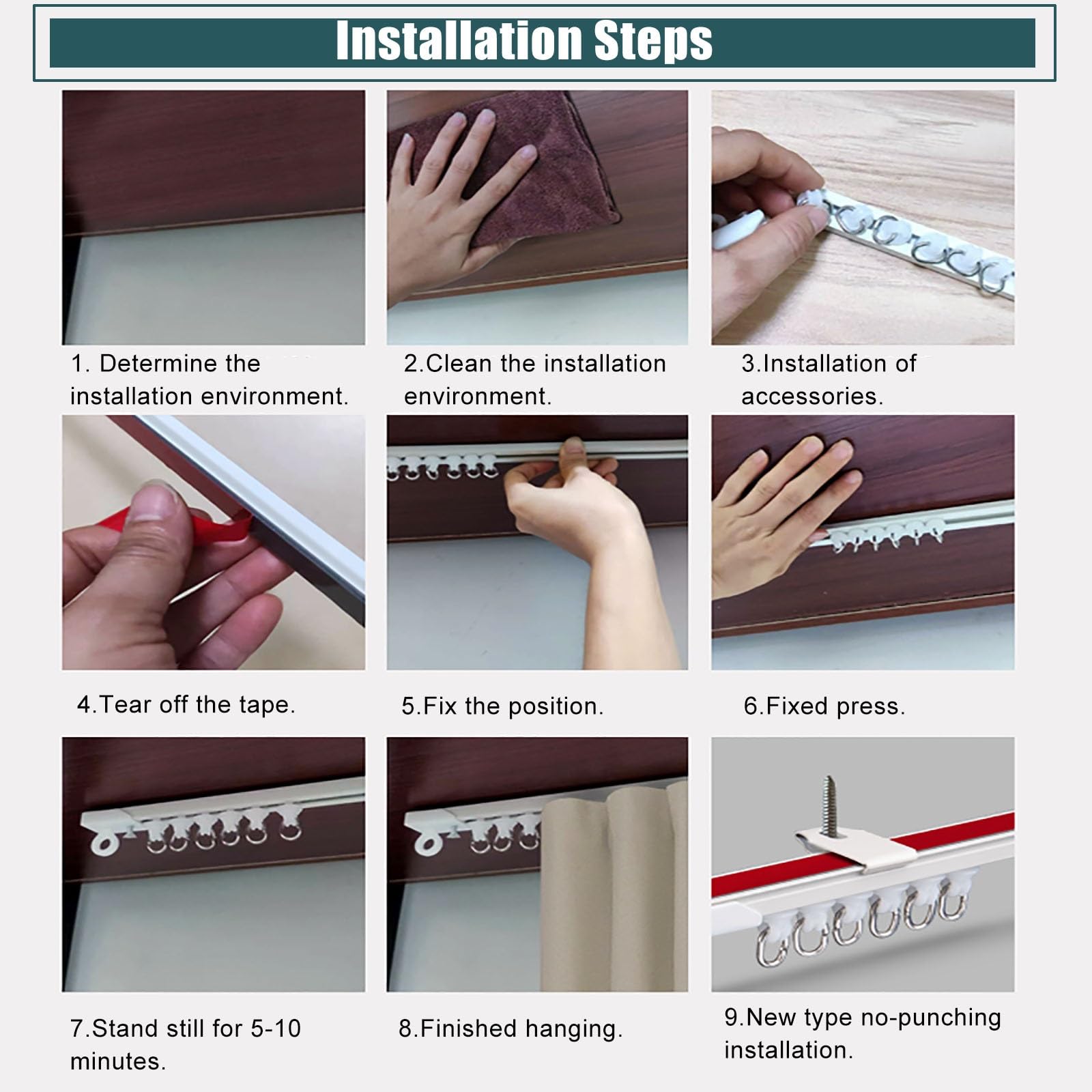 Sistema di binari in alluminio per montaggio a parete e soffitto da 6 m, resistente, senza trapano, installazione senza attrezzi, per spazi da 1 a 12 m