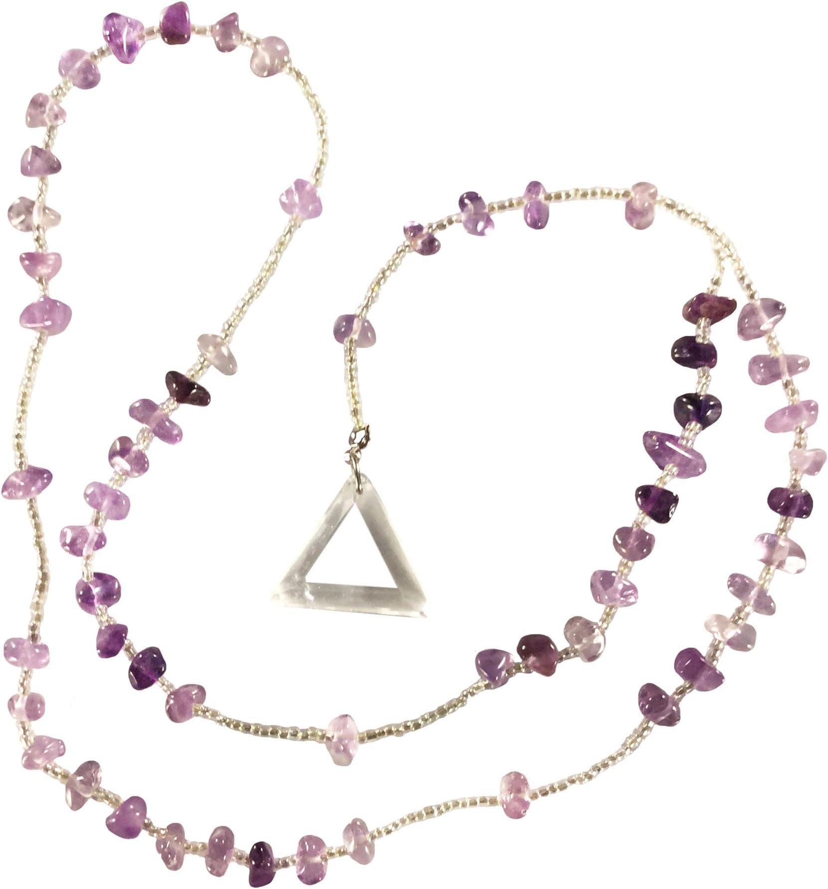 Amethyst Crystal Rosary - Clear Quartz Triangle Pendant - Crystal Clear Miracles Healing - Prayer Bead Necklace - Powerful Energy - Brazilian Hand Faceted Natural Crystal - Perfect Gift