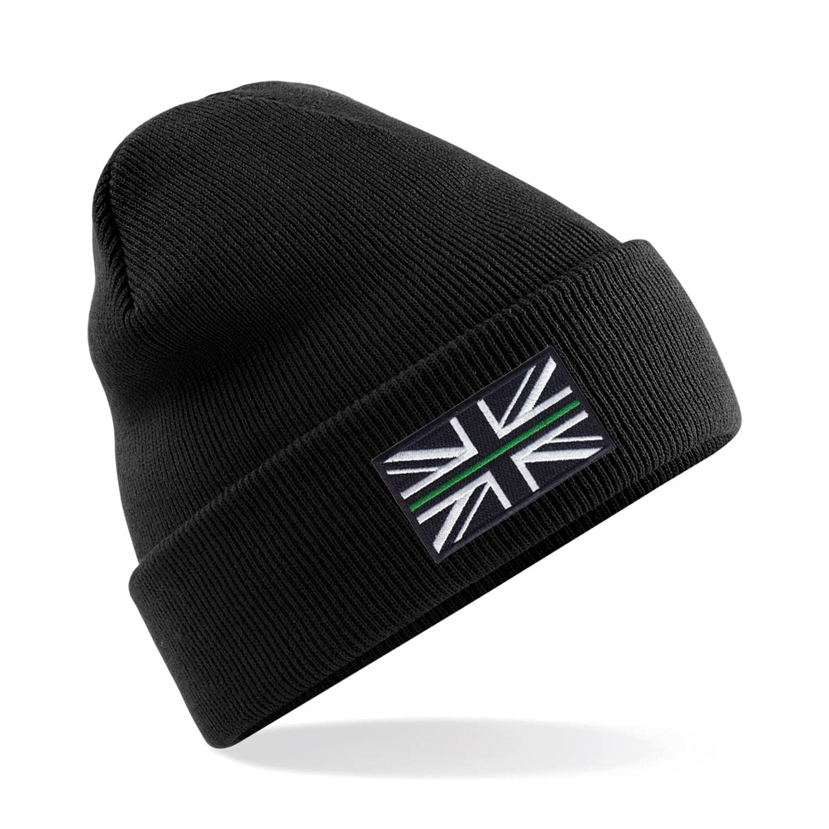 Ambulance Service Thin Green Line Union Jack Premium Embroidered Beanie Hat, Bob Hat Paramedic Emergency Services (Black)