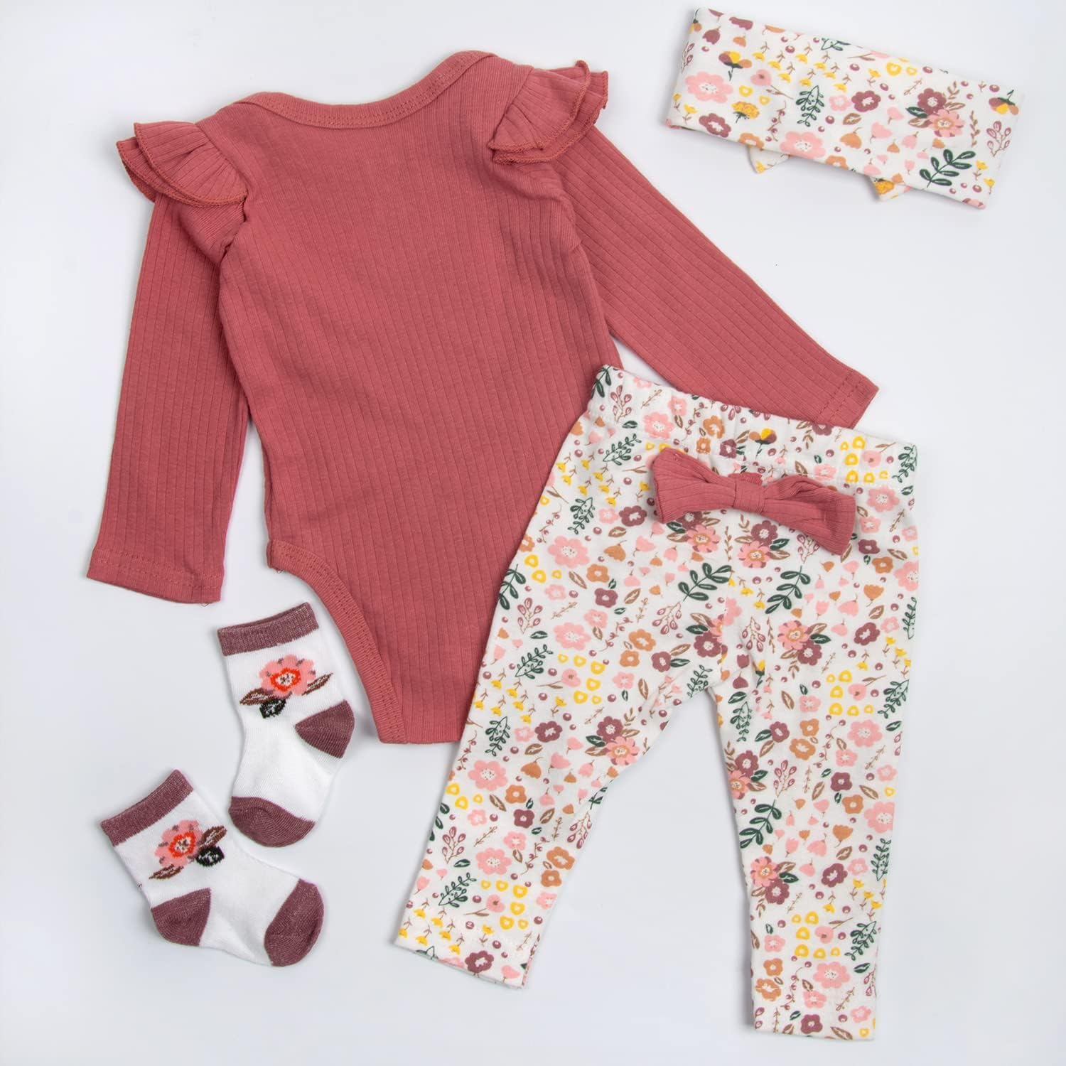 20 inch Reborn Baby Doll Clothes for 17-22 inch Reborn Dolls Baby Girl Clothes Red Flower 4 Pieces Doll Accessories Set