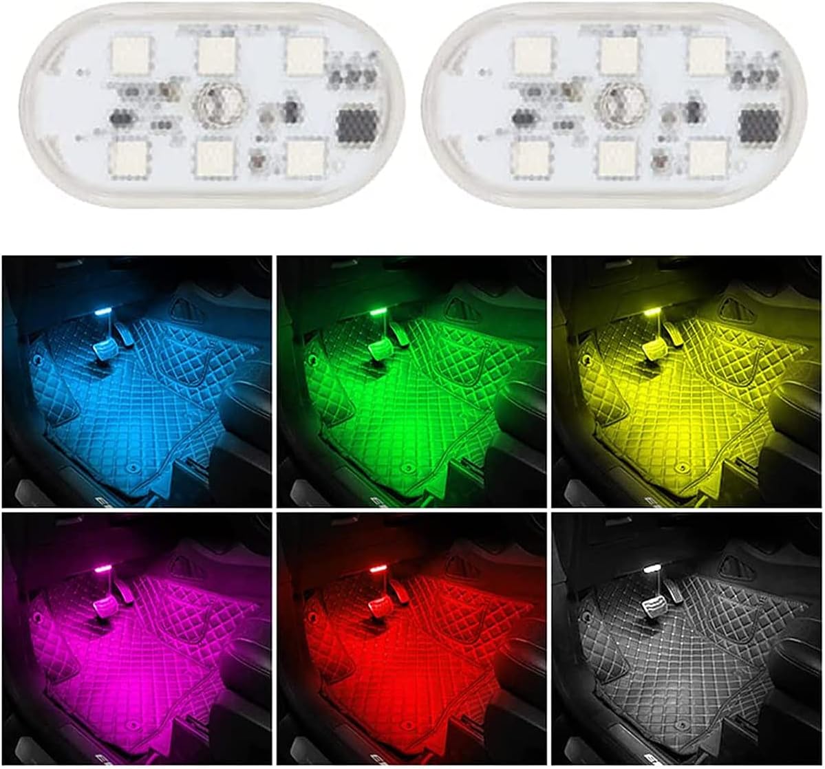 Toprui 2 PCS Car Led Lights Interior, 7 Colors Led Touch Ambient