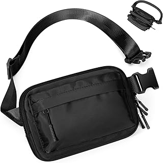 Fanny Packs for Women Men,Belt Bag with 4 Zipper Pockets,Waterproof Crossbody Bag,Fashion Waist Packs with Adjustable Long Strap for Workout/Running/Yoga/Shopping/Hiking,Black