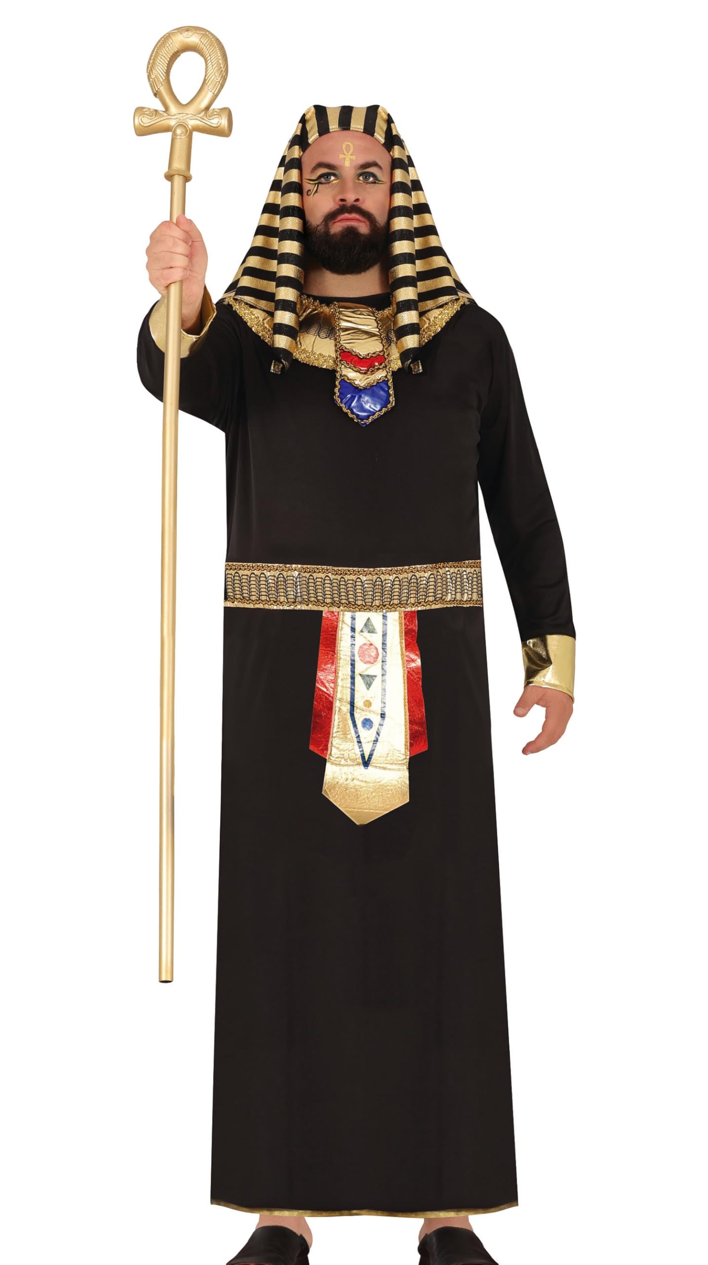 FIESTAS GUIRCA Golden Pharaoh King of Egypt Mens Fancy Dress Costume - Black and Gold Egyptian Toga Fancy Dress Men Size XL 44-46