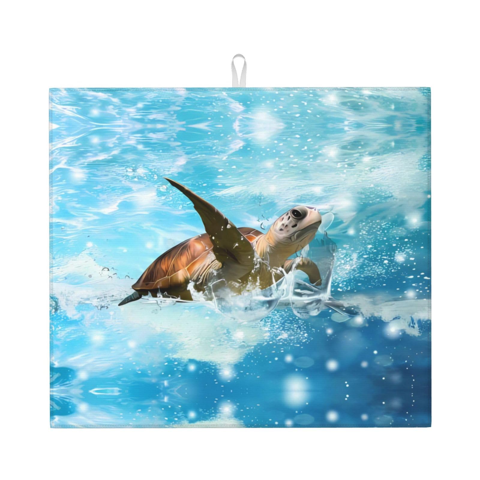 YYHHAOFA Sea Turtle Prints Kitchen Drying Mat – Absorbent Dish Throw for Countertops, Quick-Dry Non-Slip Layer with Stylish Prints, for New Homes