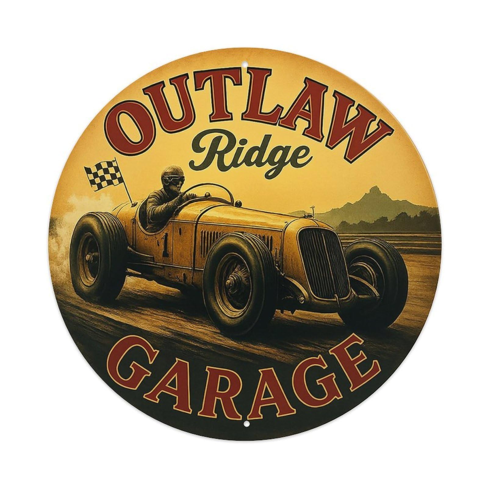 Outlaw Ridge Garage Vintage Racer Tin Sign Metal Poster Vintage Metal Signs for Home Man Cave Bar Cafe Kitchen laundry room Wall Decorations 8x8 inches