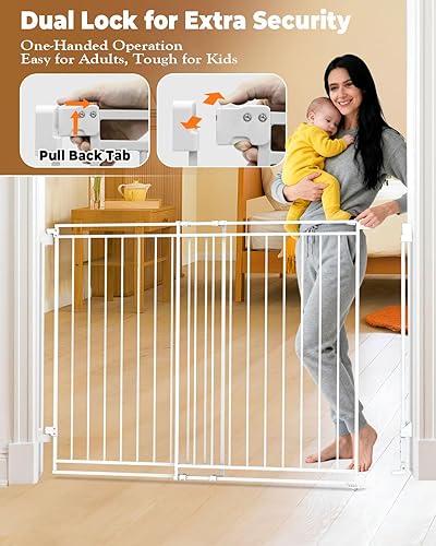 Miniatura 7 de Puerta para perros de 34 a 53 pulgadas sin barra inferior para escaleras, puerta de seguridad infantil extra alta de 39 pulgadas con diseño de