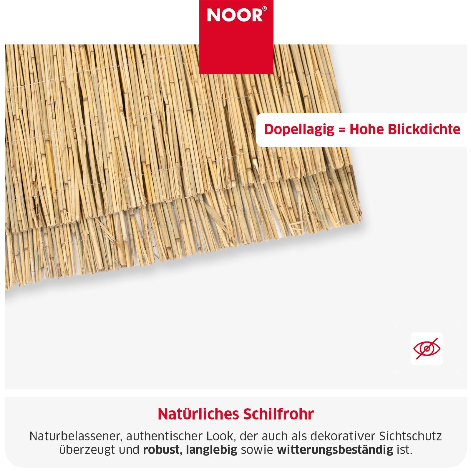 NOOR Schilfrohrmatte ST.Tropez - Premium Sichtschutzmatte - Natur 1,2x3,0 m | Hochwertiger Sicht- & Windschutz aus Schilfrohr für Garten, Terrasse & Balkon - Zaunblende verwebt mit verzinktem Draht