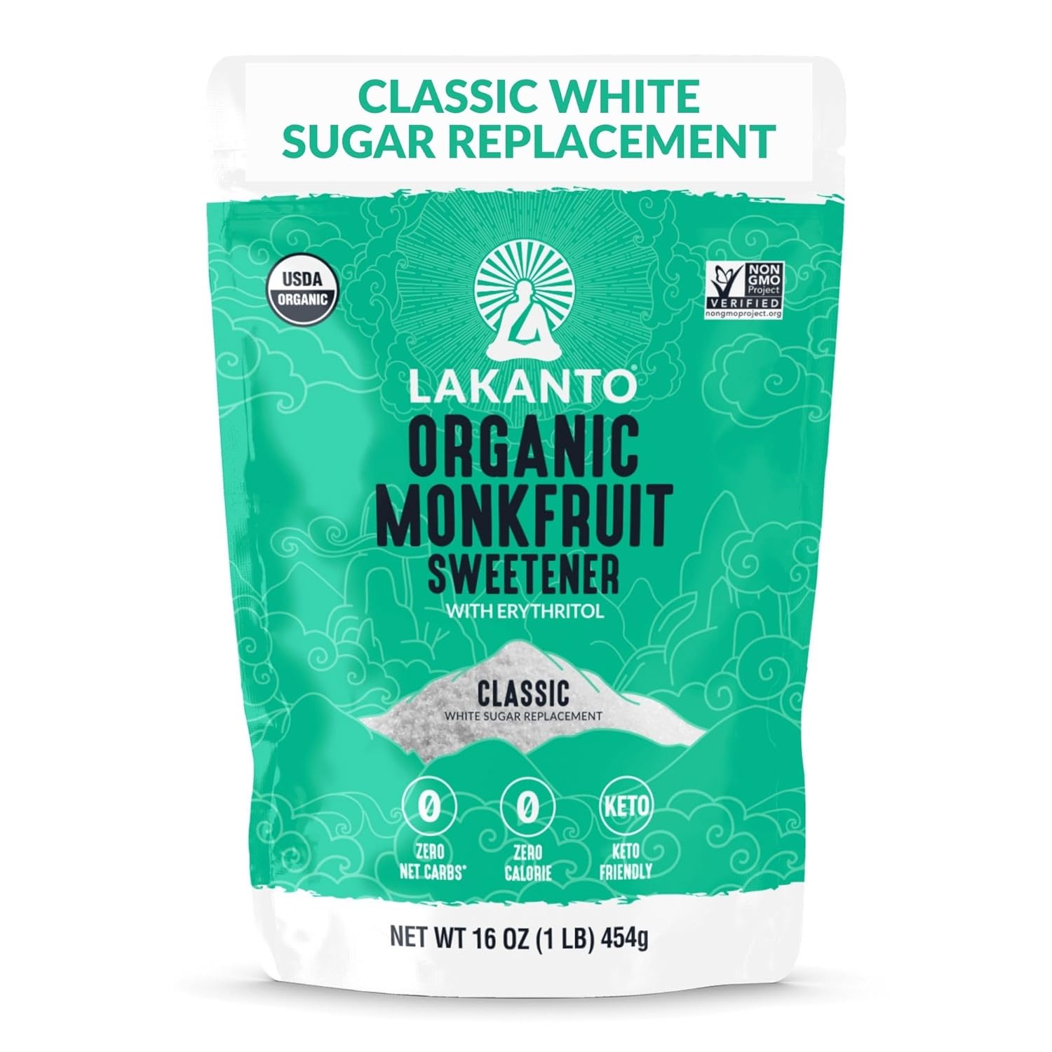 Lakanto Organic Classic Monk Fruit Sweetener with Erythritol - White Sugar Substitute, Zero Calorie, Keto Diet Friendly, Zero Net Carbs, Baking, Sugar Replacement (Organic Classic White - 1 lb)