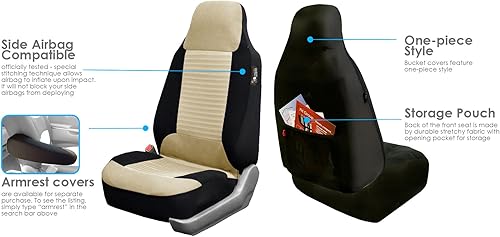 Miniatura 3 de TLH Juego de fundas de asiento de tela de alta calidad compatible con bolsas de aire color beige ajuste universal para automóviles camiones SUV