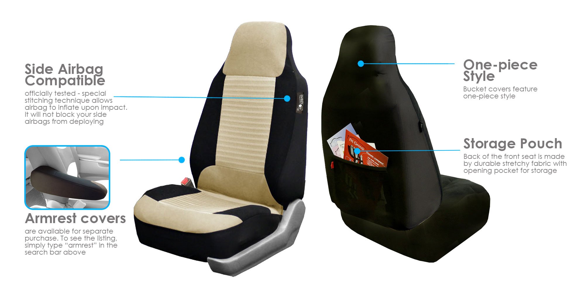 FH Group Neoprene Bucket Seat Covers - Universal Fit, Airbag Compatible, Waterproof (Front Seats Only)
