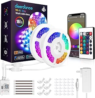 Deerdance Smart Led Strip Lights 32.8ft for Room Voice and App Control, 16 Million Colors Music Sync Timer Setting Memory Function, 5050 SMD LEDs and Thickened PCB can be Cut and Splice