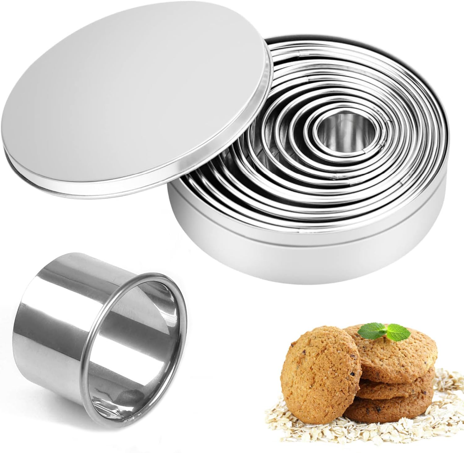 SZXMDKH Koekjessnijder, gebaksnijder om te bakken, 5 maten ronde koekjessnijders vormen, cirkel koekjessnijders voor het maken van donuttaarten scone (5,5/6,5/7,5/8,5/9,5 cm