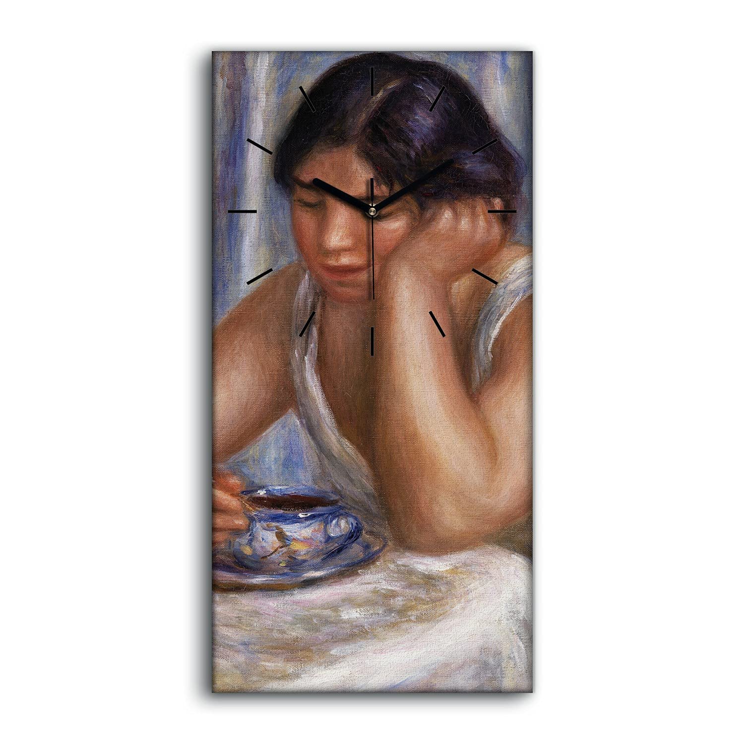 Horloge sur toile 30x60cm de salon au motif femmes café