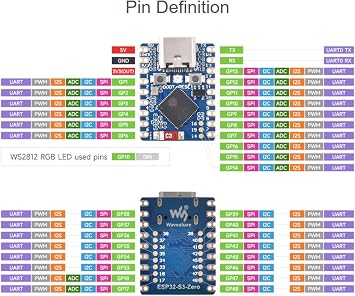 ESP32-S3 Mini Development Board with Pre-soldered Header, Based on ESP32-S3FH4R2 Dual-Core Processor, 240MHz Running Frequency, Support 2.4GHz Wi-Fi (802.11 b/g/n) & Bluetooth 5