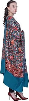 SWI WITH LABEL Women's Kashmiri Wool Blended Shawl Embroidered by Kashmiri Artisans, (Large Size - 40 x 80 Inches)