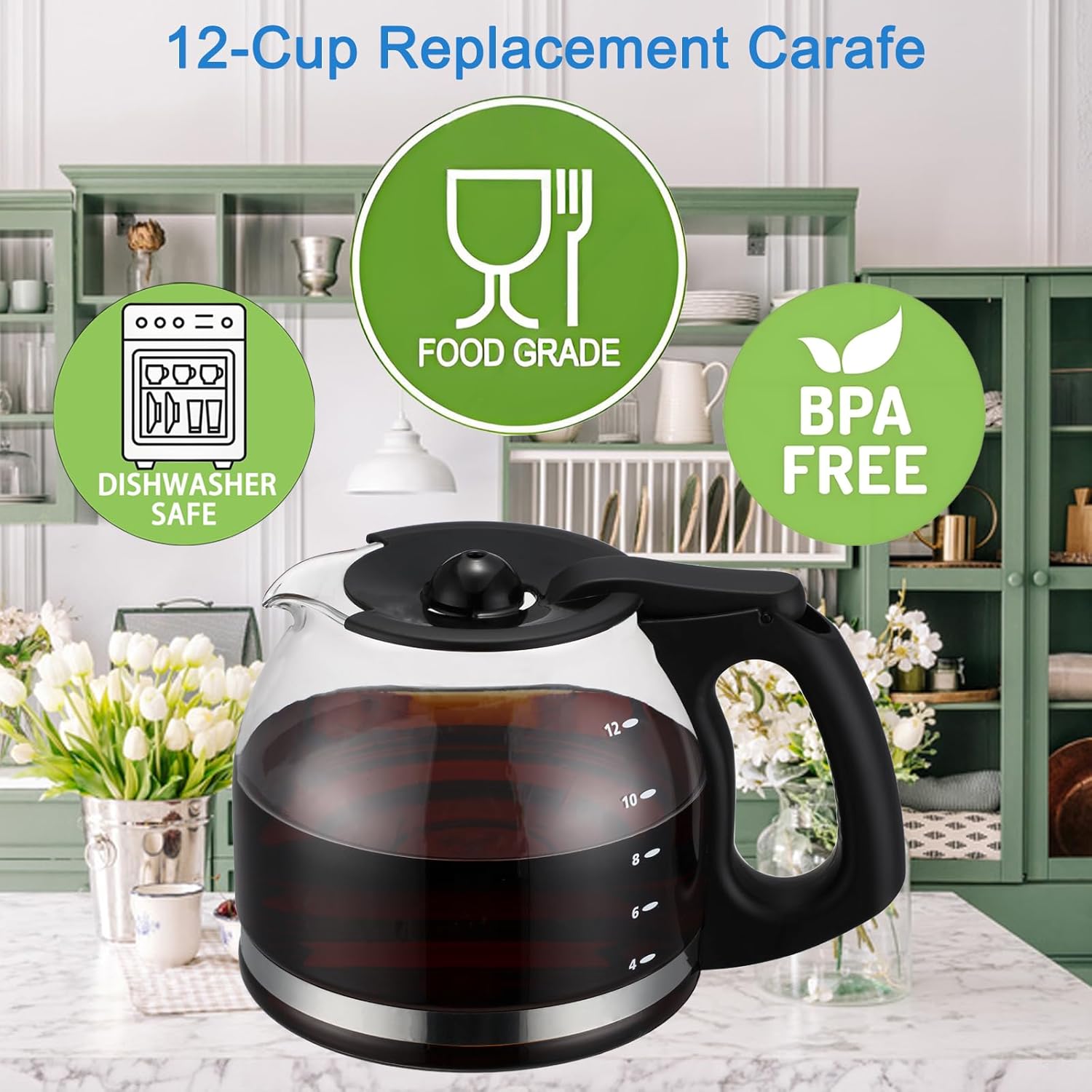 12-Cup Replacement Glass Coffee Carafe for Mr. Coffee Coffee maker Pot, Replace Part# PLD12 PLD12-RB Series, 12 Cups Glass coffee Pot for Mr. Coffee Model #SK12, SK13, EHX23, JWX31, SJX23, SJX39 - Image 2