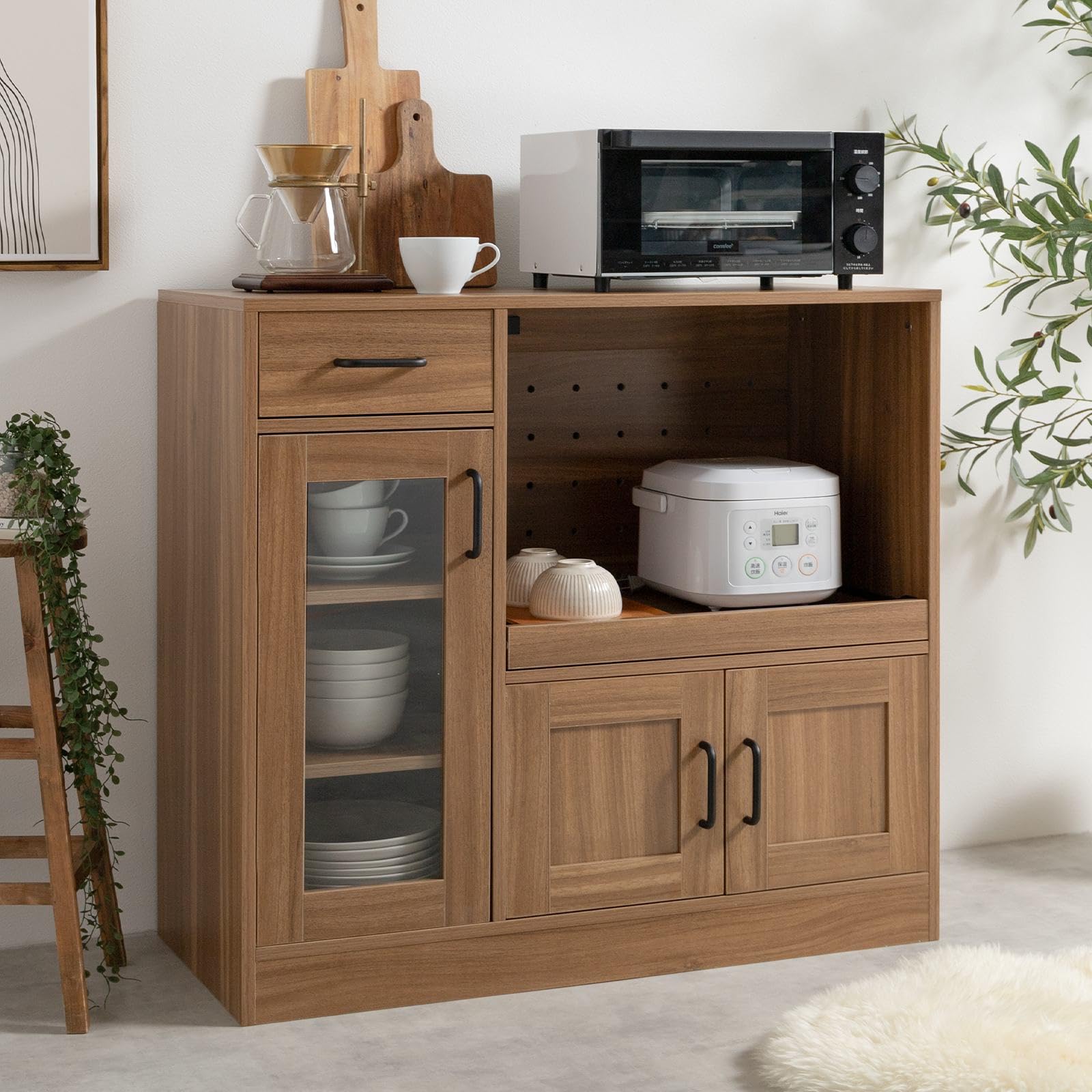 【新品・送料無料】深型スライドシェルフ (ナチュラル) (ダークブラウン) Amazon｜家具350 レンジ台 食器棚 収納 キッチンワゴン ラック 台所