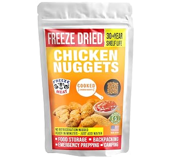 FREEZE MEAT Freeze-Dried Chicken Nuggets Cooked - Family Pack, 2 lbs, 30-Year Shelf Life, No Refrigeration Needed | Perfect for Backpacking, Camping, Emergencies, and Food Storage | Grass-Fed - Preserving Your Future
