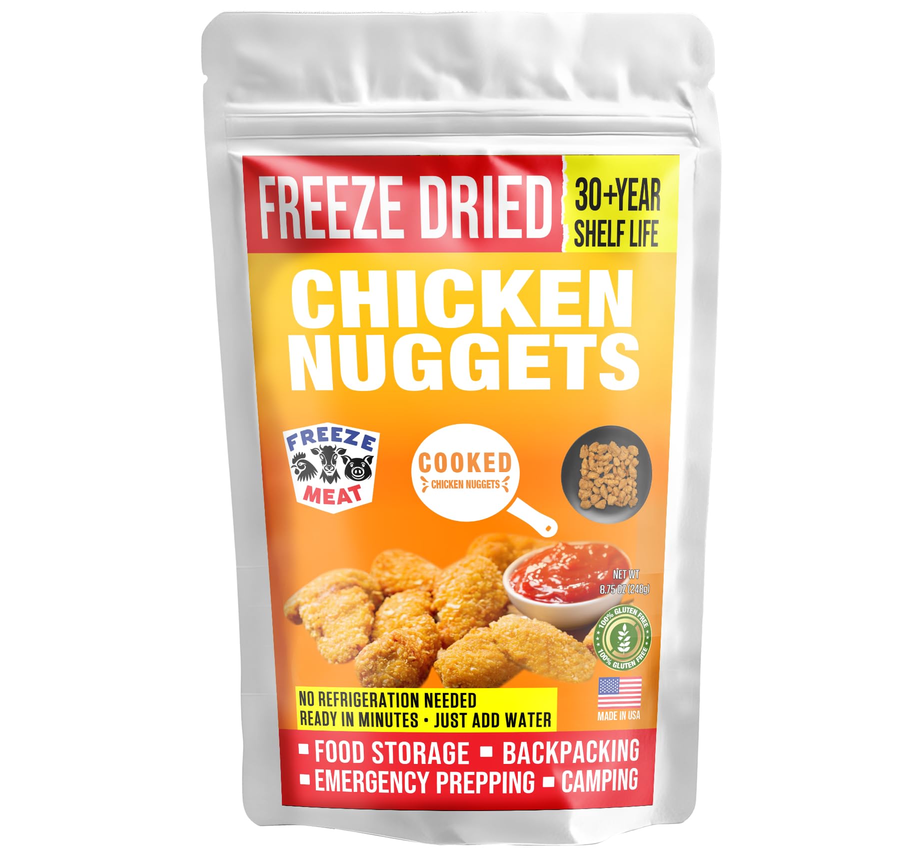 FREEZE MEAT Freeze-Dried Chicken Nuggets Cooked - Family Pack, 2 lbs, 30-Year Shelf Life, No Refrigeration Needed | Perfect for Backpacking, Camping,