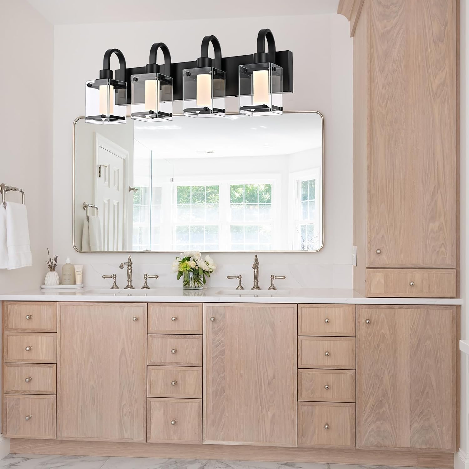 TODOLUZ Modern LED Vanity Lights,Matte Black Vanity Lights Over Mirror 4-Lights Bathroom Vanity Lighting Fixtures for Mirror Kitchen Living Room Bathroom