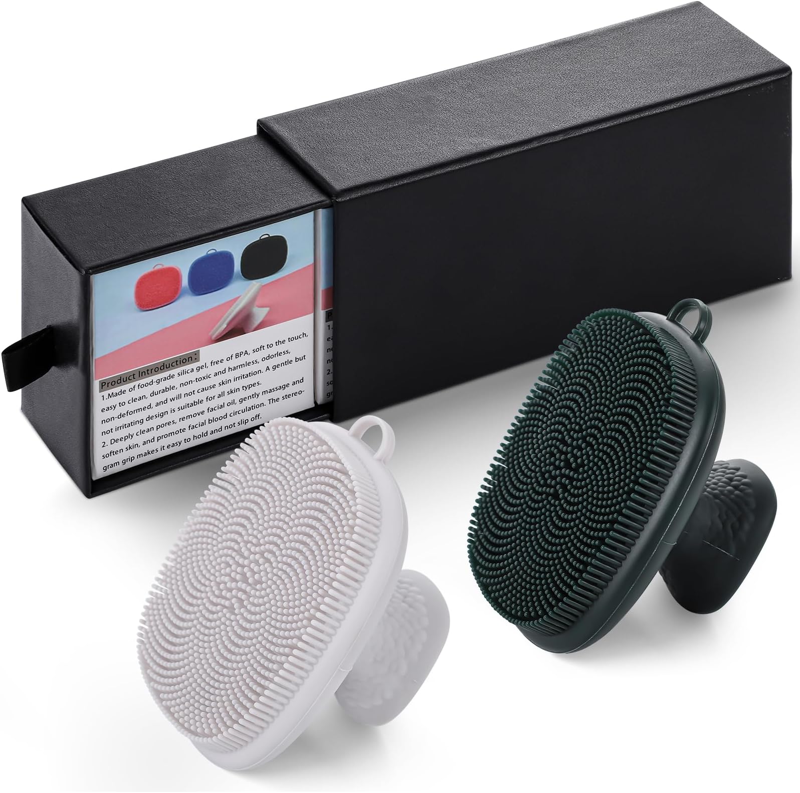 2 Pcs Silicone Face Scrubber for Men, Face Scrubber Exfoliator Face Beard Brush with Box for Men Short Beard Facial Cleansing Gift for Men