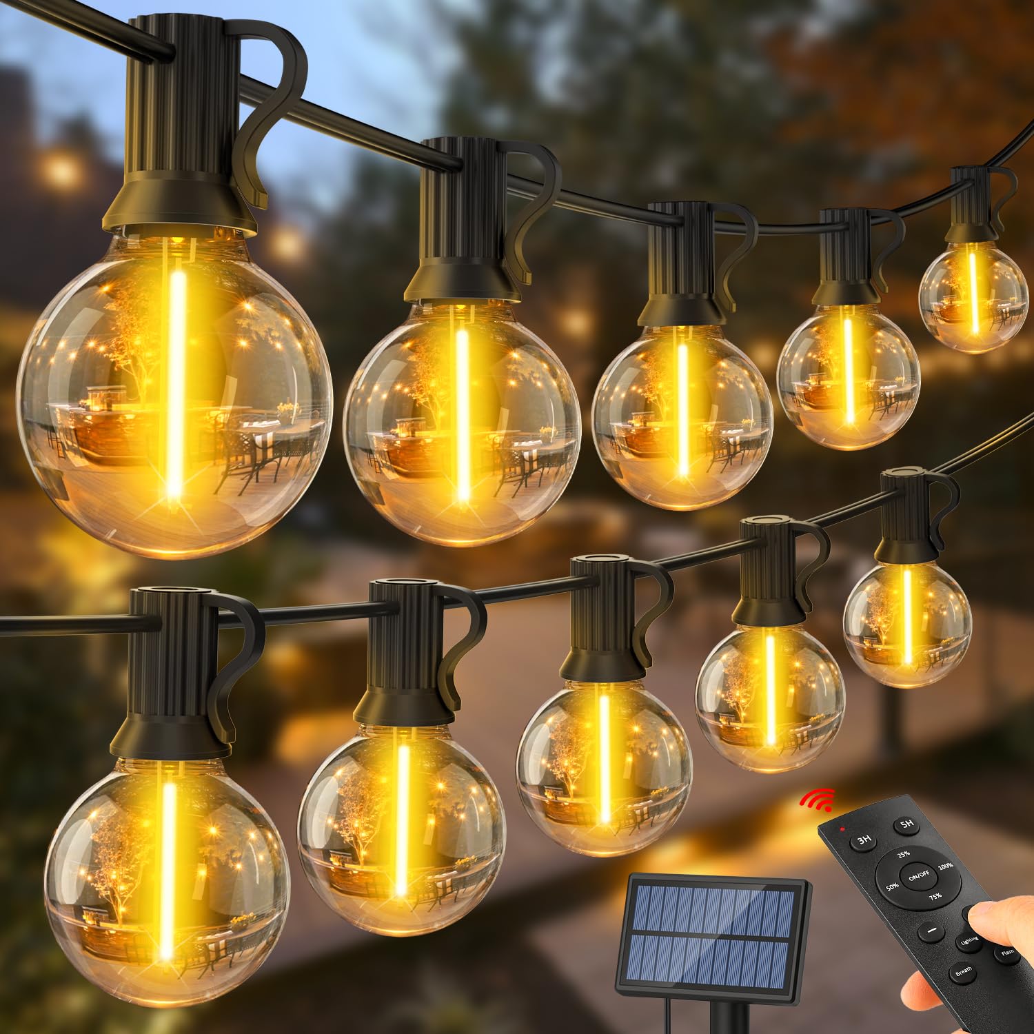 SAEIHGAE Catena Luminosa Esterno Solare Giardino - 15M 50ft G40 LED Lampade Solari Da Giardino Telecomando Luci Gazebo da Esterno Per Balcone Feste Patio Matrimonio