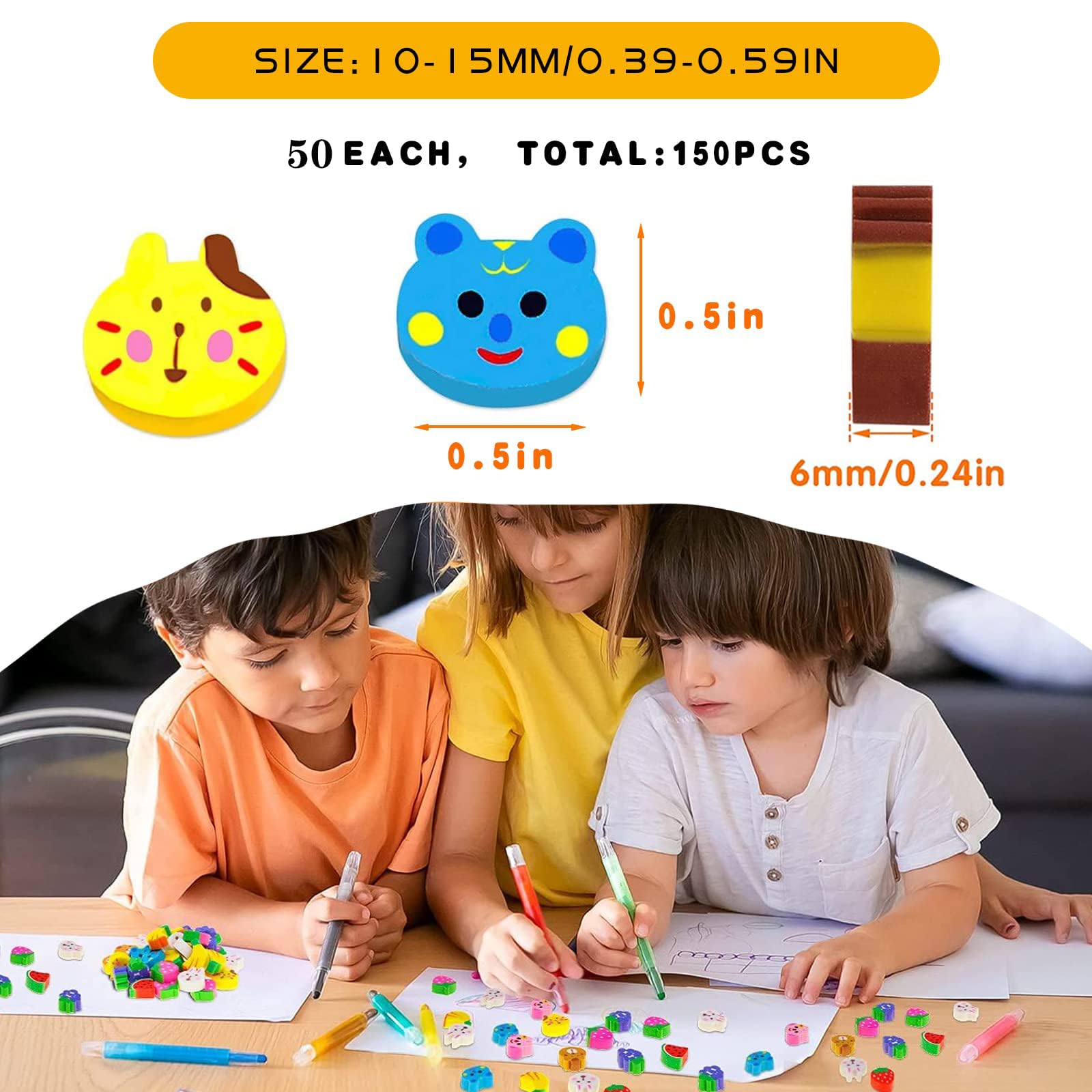 Gomma Colorata,150 PCS Mini Gomme Gomma da Cancellare Bambini Gomme da Cancellare Divertenti Gomme da Cancellare Bambini Gadget