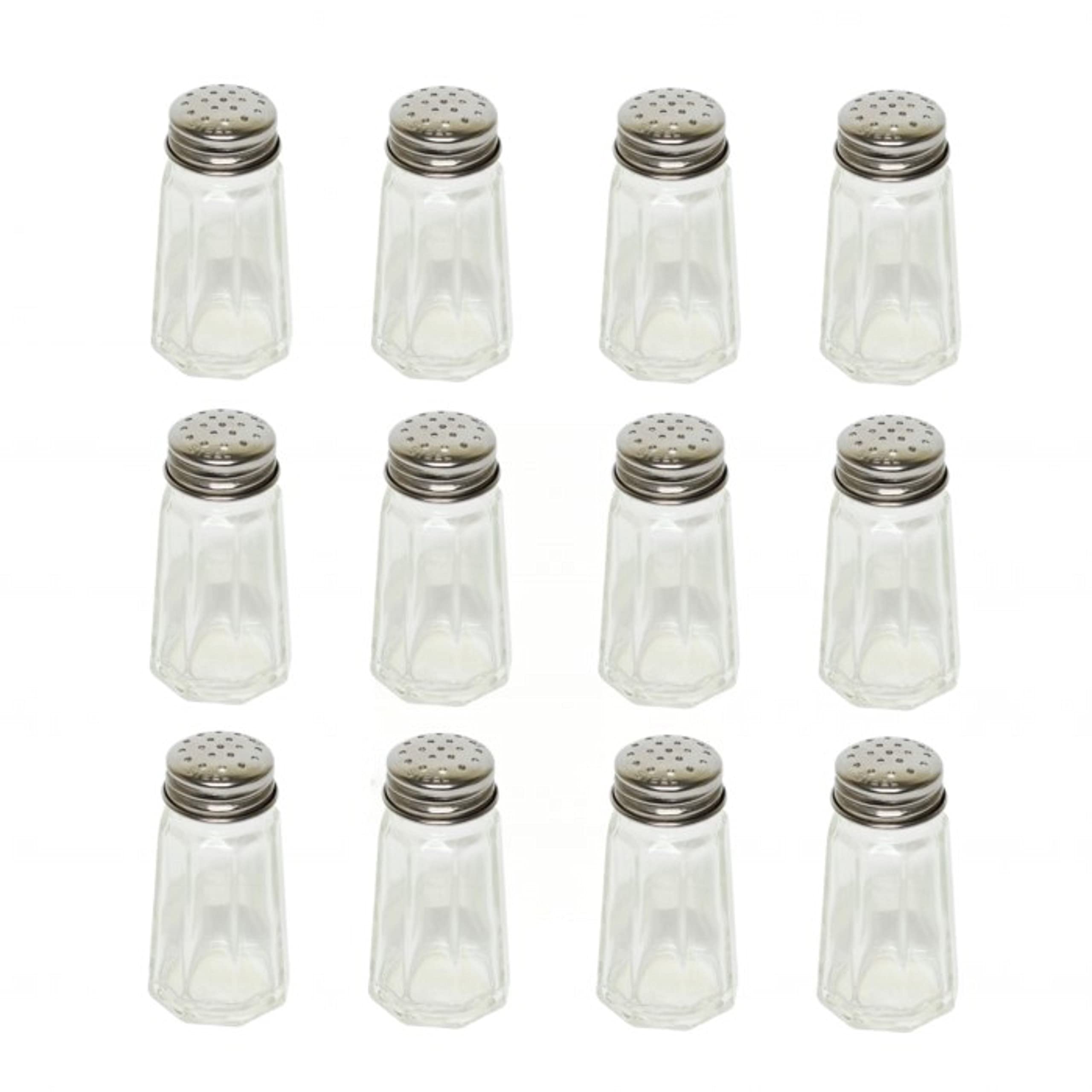 TrueCraftware- 1 oz. Paneled Spices Glass Shaker with Stainless Steel Cap Set of 12- Paneled design Spice Shakers Salt Pepper Shakers Spice Jars Table Accessories Counter for Kitchen Restaurants
