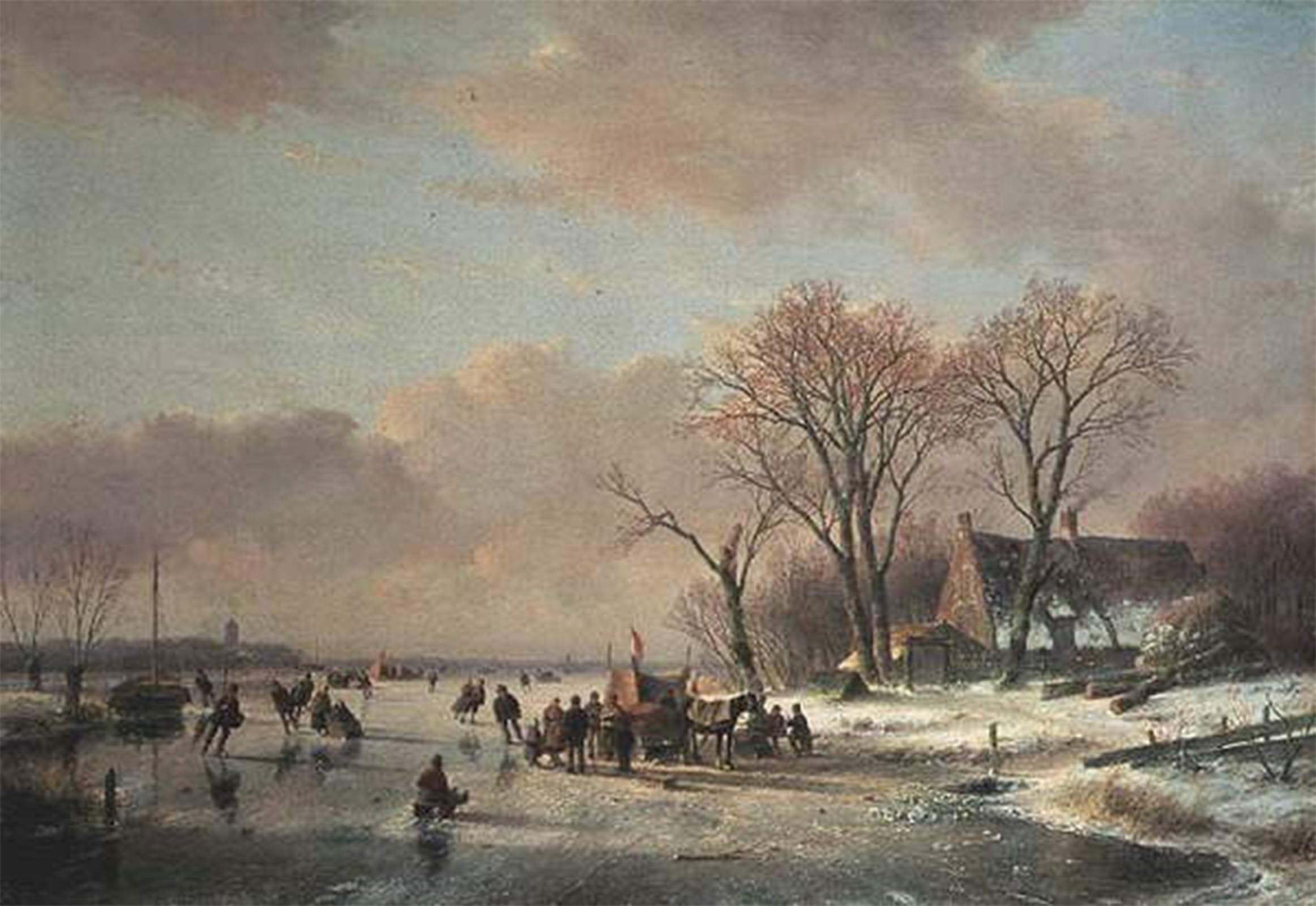 POSTERIIk Famous Animal Posters Vintage Picture Winter River Landscape with Numerous Skaters by Schelfhout Modern Wall Decor for Home Decor 60x90cm