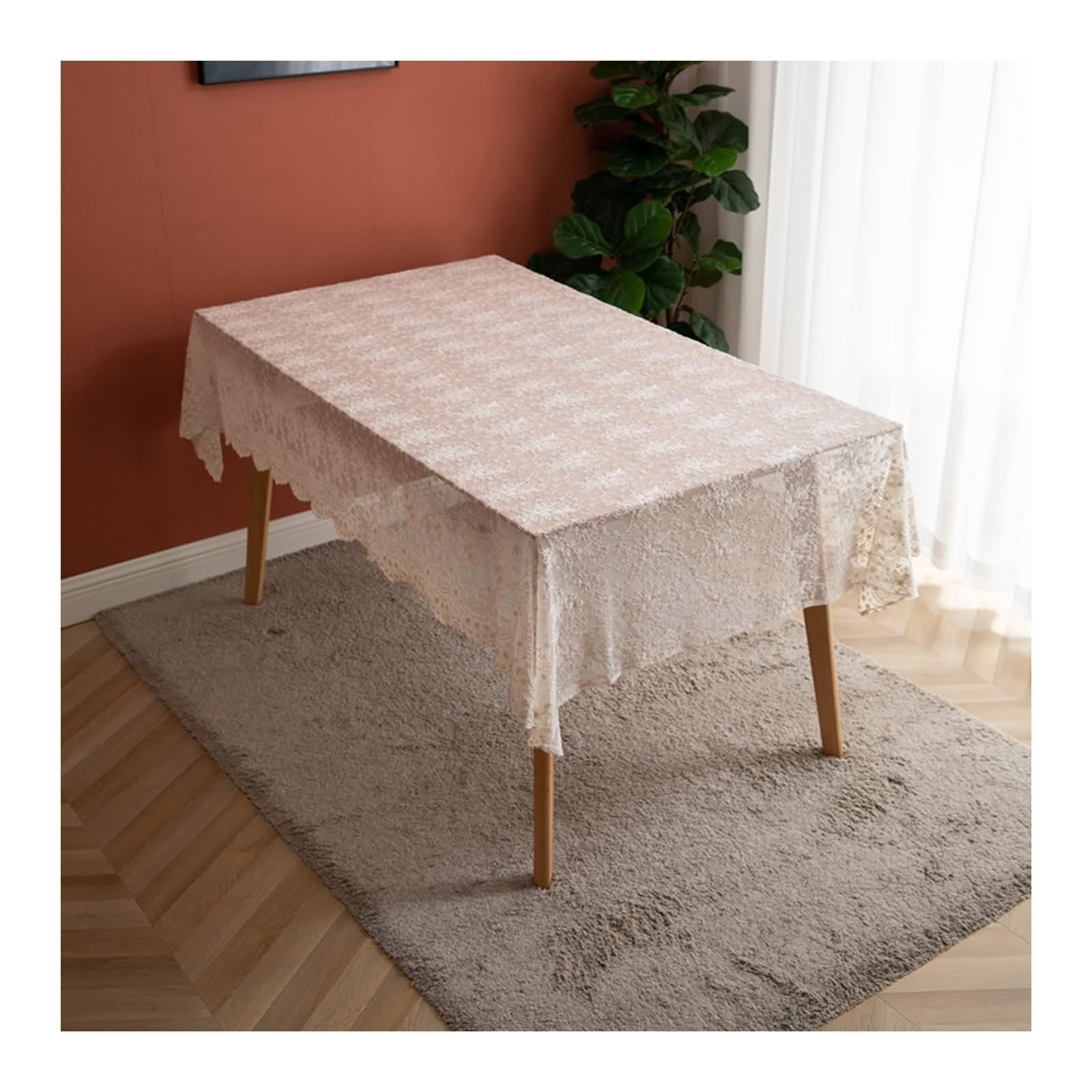 Tovaglia Tavolo Cucina, Tovaglia Cucina Rettangolare Beige Poliestere Fiore Di Pizzo Ricamato Copritavolo 130X180CM per Soggiorno