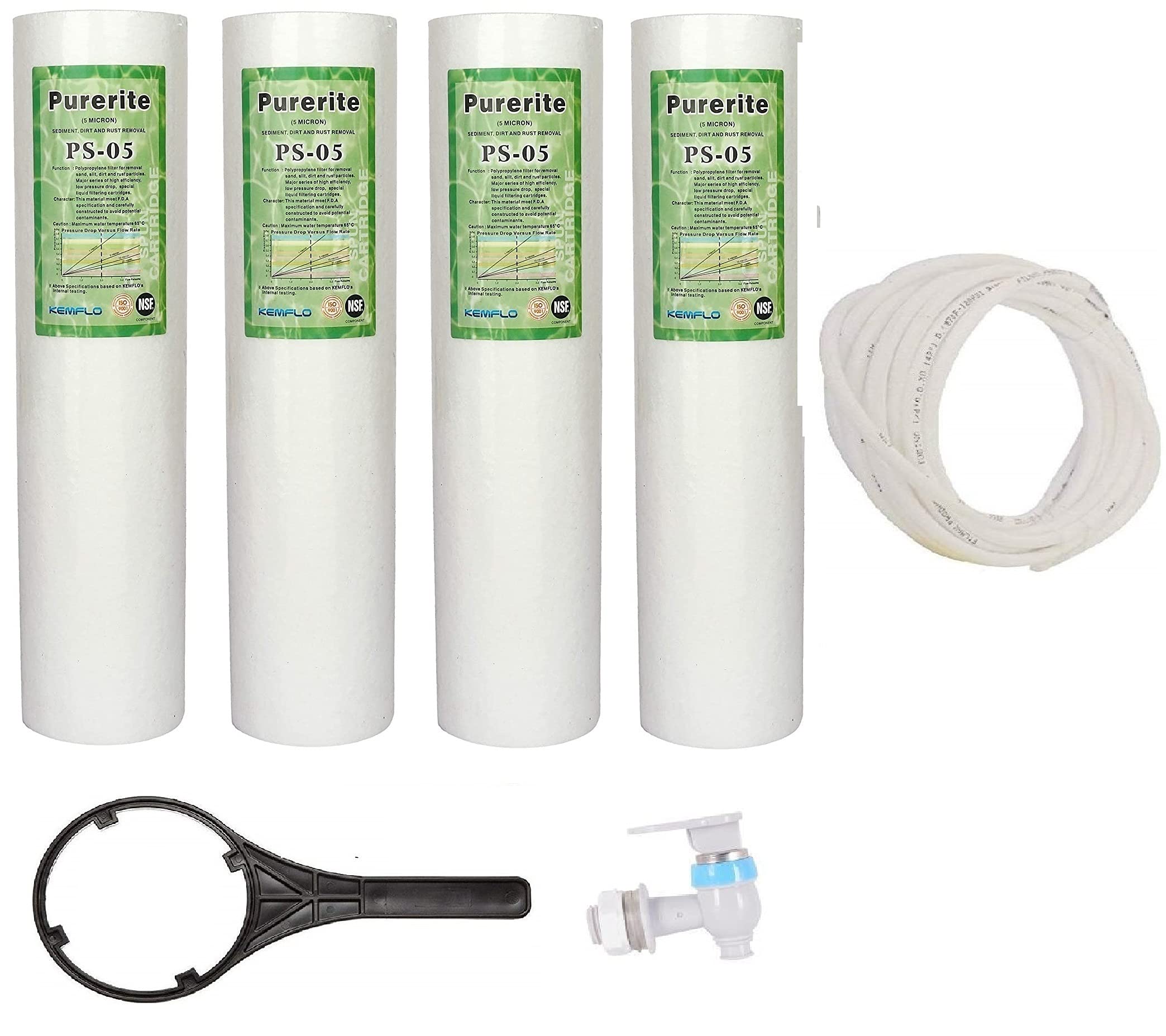 KRPLUS 4 Pcs. Spun Filter Cartridge 10 Inch 5 Micron + Spanner Key + RO Tap + RO Pipe 3 Meter for Water Purifier-image-12