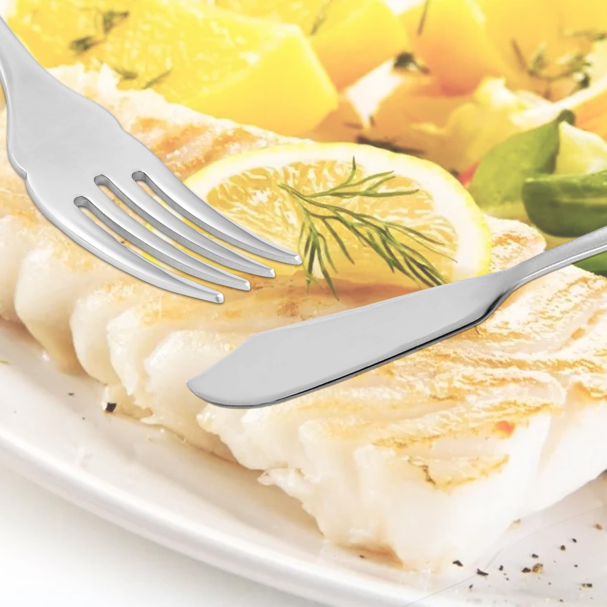 Cubiertos pescado 12 uds acero Inoxidable brillo juego completo de 12 cubiertos con tenedor de pescado y pala de pescado confort y precision facil de limpiar en lavavajillas