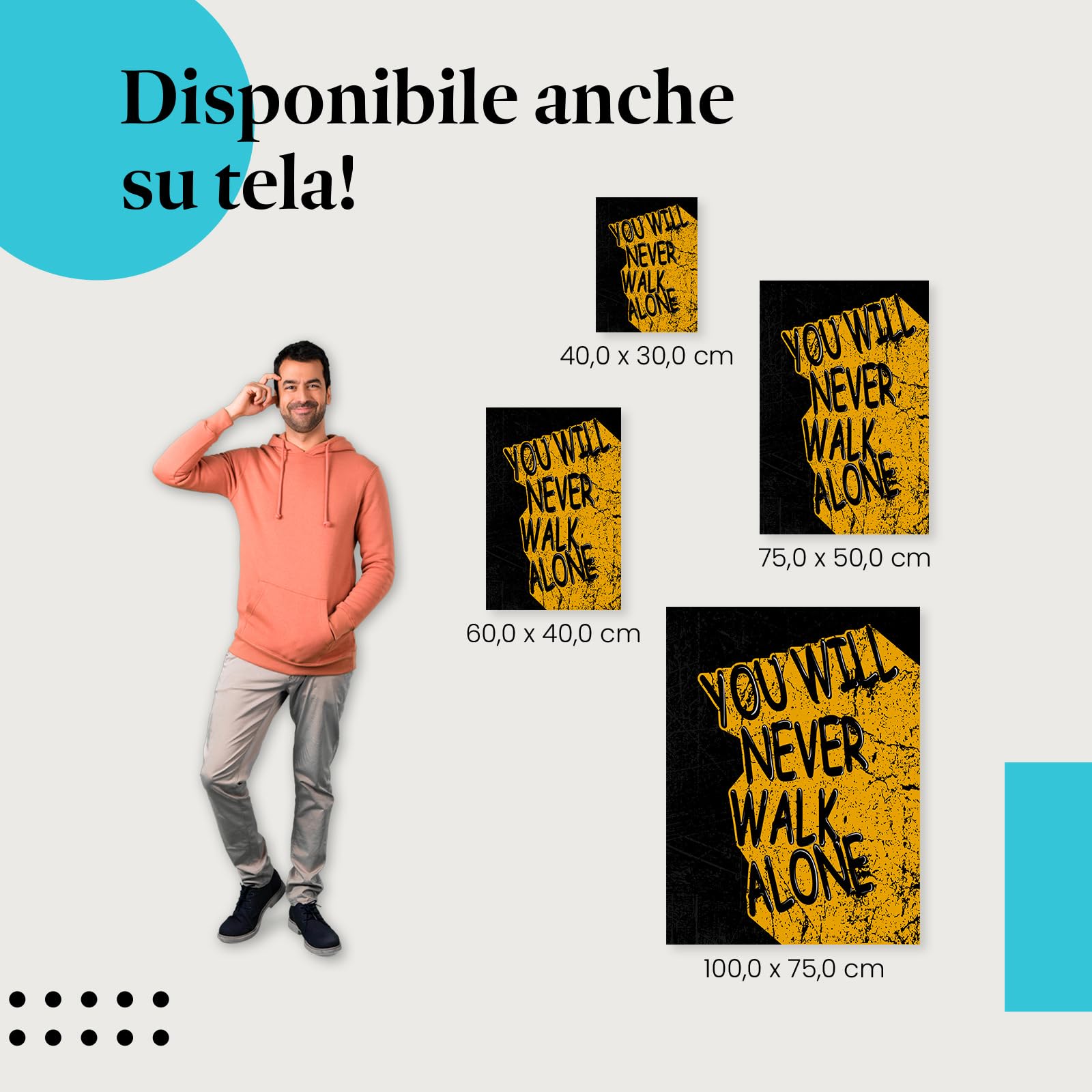 Postereck - 1982 - Poster, You Will Never Walk Alone motivazionale - Stampa con Scritta, Decorazione da Parete, Quadri, Ideen Regalo - Tela - 100,0 cm x 75,0 cm