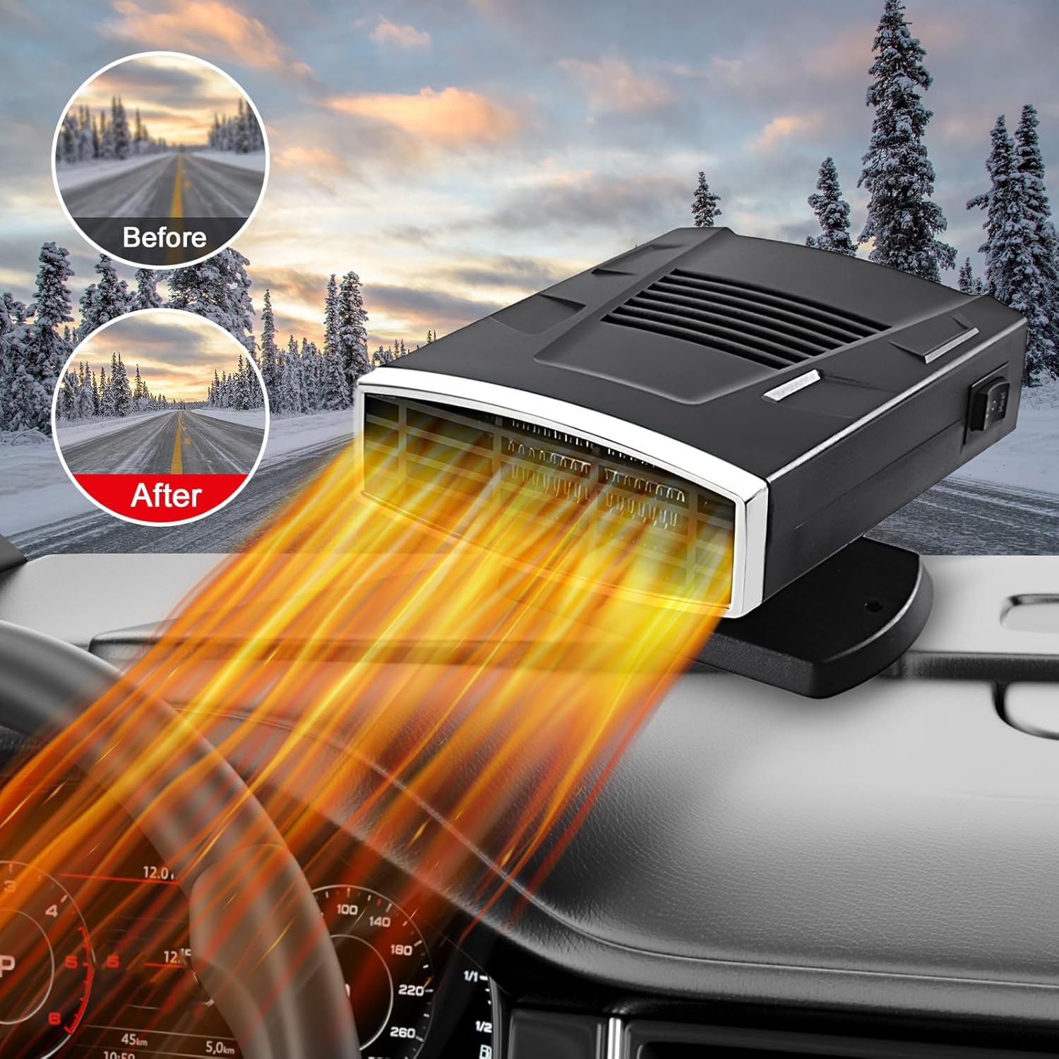 Chauffage de Voiture Portable 12 V 200 W - Dégivreur de Voiture - Chauffage et Refroidissement Rapides - Prise Allume-Cigare - Dégivreur avec chauffages de Voiture rotatifs à 360°