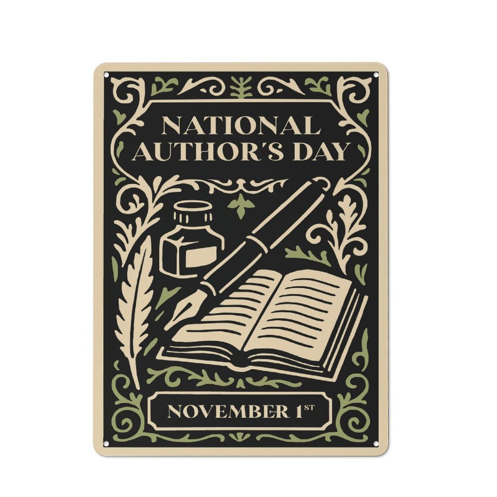 National Authors Day Illustration Metal Wall Plaque, Easy to Hang Plaque for Garage, Shed, Workshop Or Hobby Room, 40x30cm