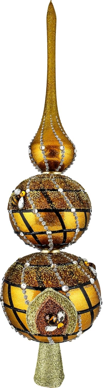Joy To The World Beehive Finial Polish Glass Christmas Tree Topper 16 Inch