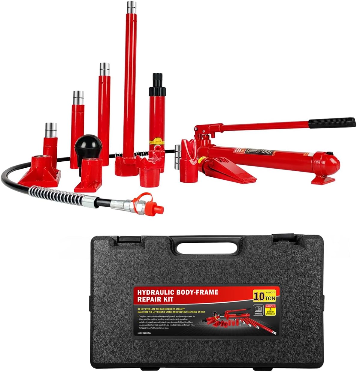 20 Ton Porta Power Hydraulic Jack Kit with Steel Case - 44,000 LBS Capacity Heavy Duty Hydraulic Ram for Auto Repair, Truck, Equipment - Max Lift 5.1"