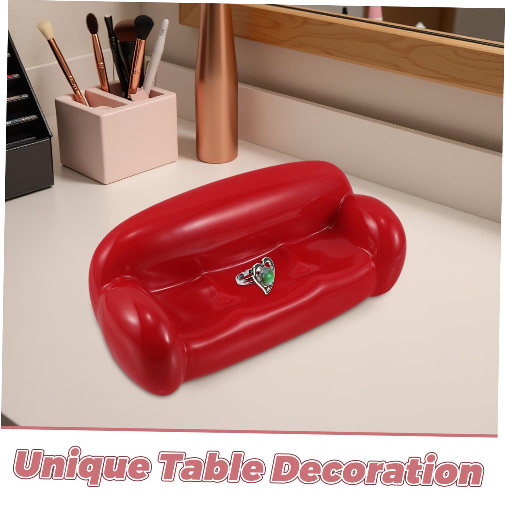 Holibanna Organizador de Joyas de Cerámica Forma de Sofá Pequeño Bandeja para Anillos Pulseras Collares y Pendientes Decoración Funcional para Tocador