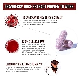 CranEaze: Cranberry Juice Extract Plus D-Mannose - 36 mg PAC, 100% Soluble PAC - Supports Urinary Tract Health - Most Effective Cranberry Pills for Women, UTI Cranberry Supplement - 60 Capsules