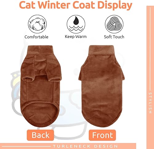 Miniatura 2 de SUNFURA Abrigo de cuello alto para gato, chaleco de forro polar de invierno para gato, pijama suave y acogedora con mangas para cachorros y gatos,