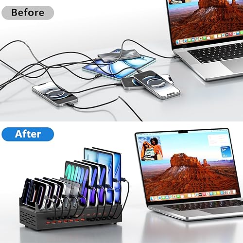 Miniatura 3 de Estación de carga de 300 W con 24 puertos, cargador rápido USB para múltiples dispositivos, organizador de estación de carga múltiple compatible