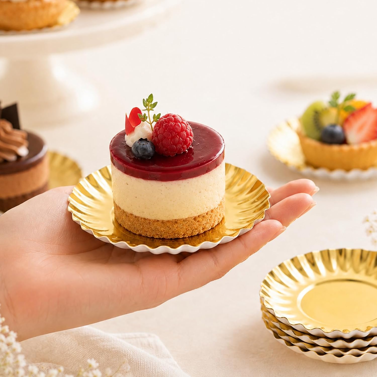 200 Pcs Gold Mini Dessert Plates 3.62 Inch Paper Gold Cupcake Plates