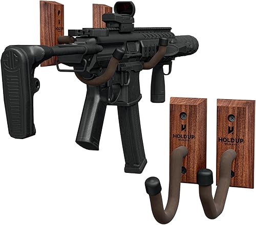 Soportes de exhibiciones estante horizontal para armas y ganchos para escopetas para almacenar cualquier escopeta y arco de fusil, madera dura real