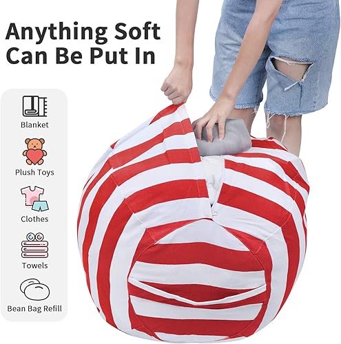 Miniatura 4 de Puf con cremallera para almacenamiento de peluche y organizar habitaciones de niños y adultos, 24pulgadas