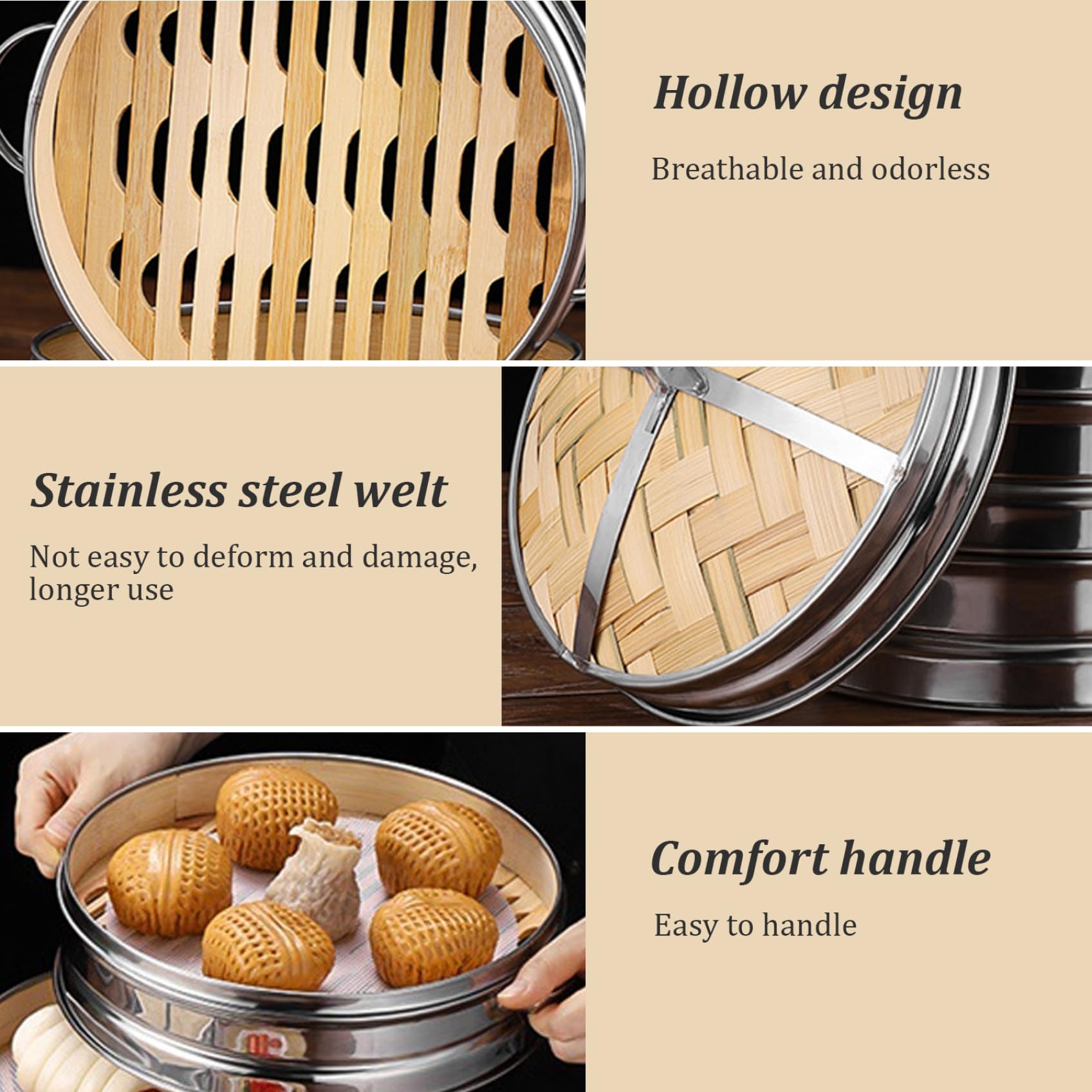 Vaporiera in bambù Cestino in bambù a 2 livelli da 7, 9 pollici con coperchio e manico per gnocchi, dim sum, panini e verdure per la cottura a vapore cucina
