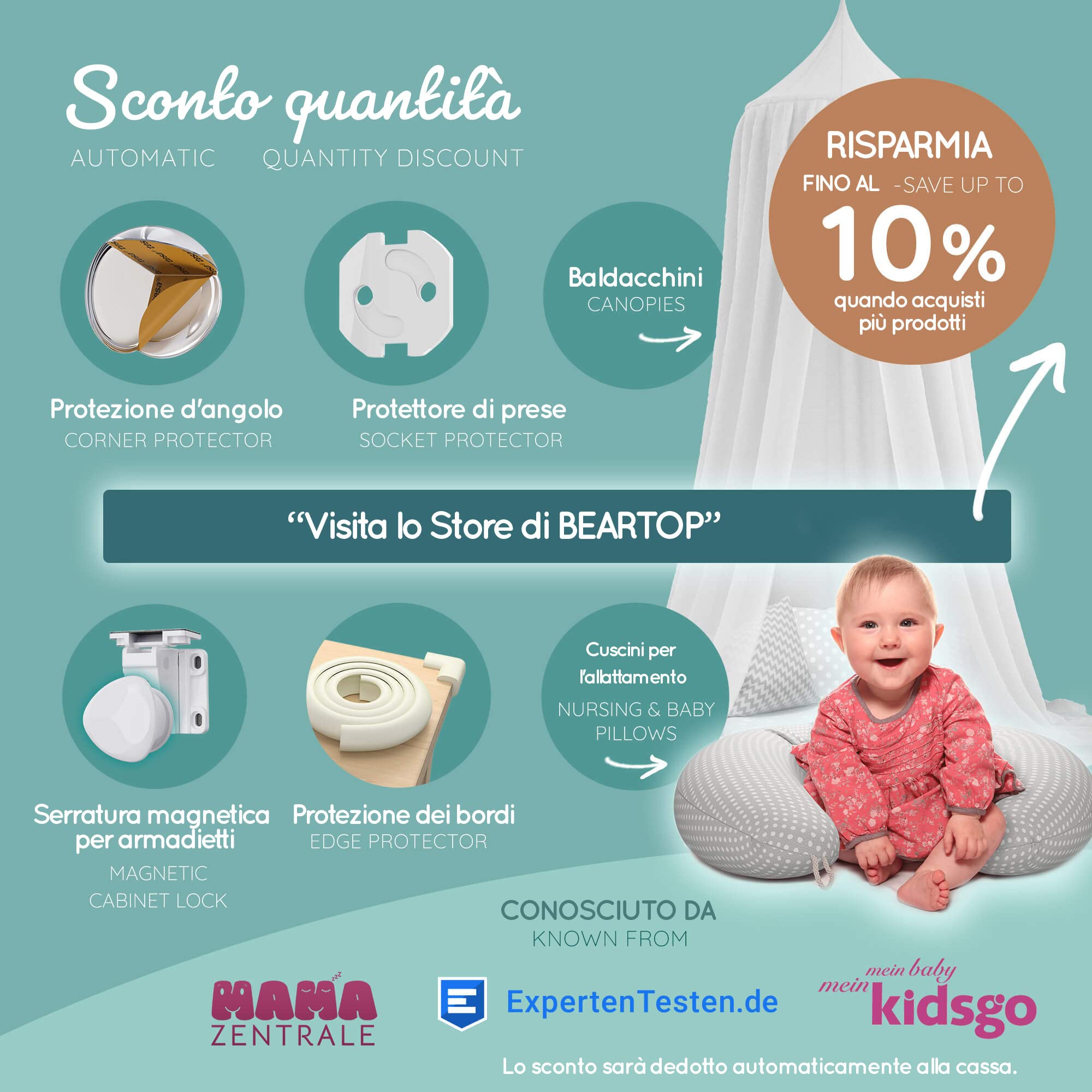 BEARTOP Zanzariera lettino neonato stelle fluorescenti | tulle o cotone | senza forare | con anello stabile | lunghezza dell'orlo ca. 270cm | per culla neonato| Soddisfazione garantita (3 Anni)*