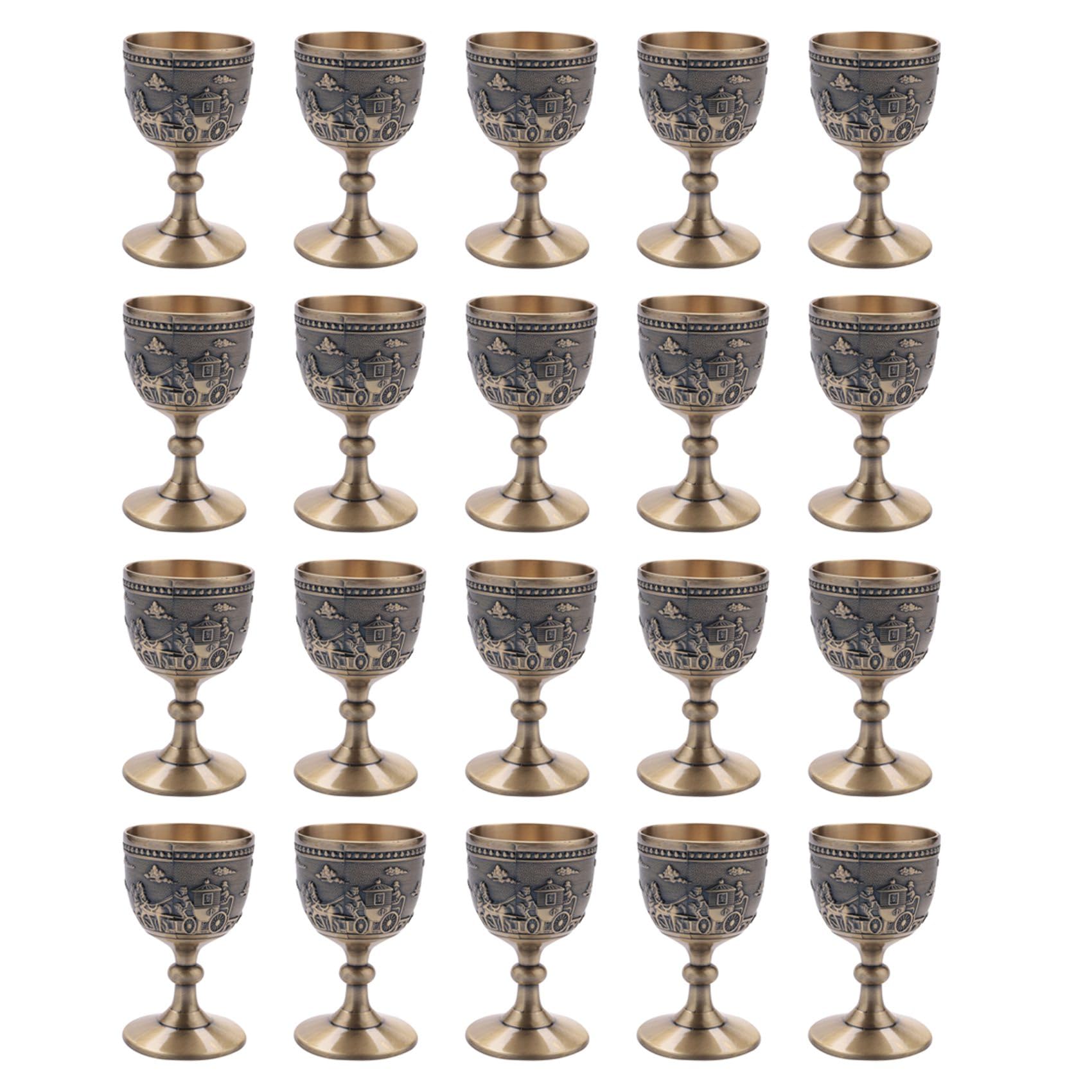Hndhbfgrt 20X Classical Metal Wine Cup Handmade Small Goblet Household Copper Wine Glass Carving Pattern