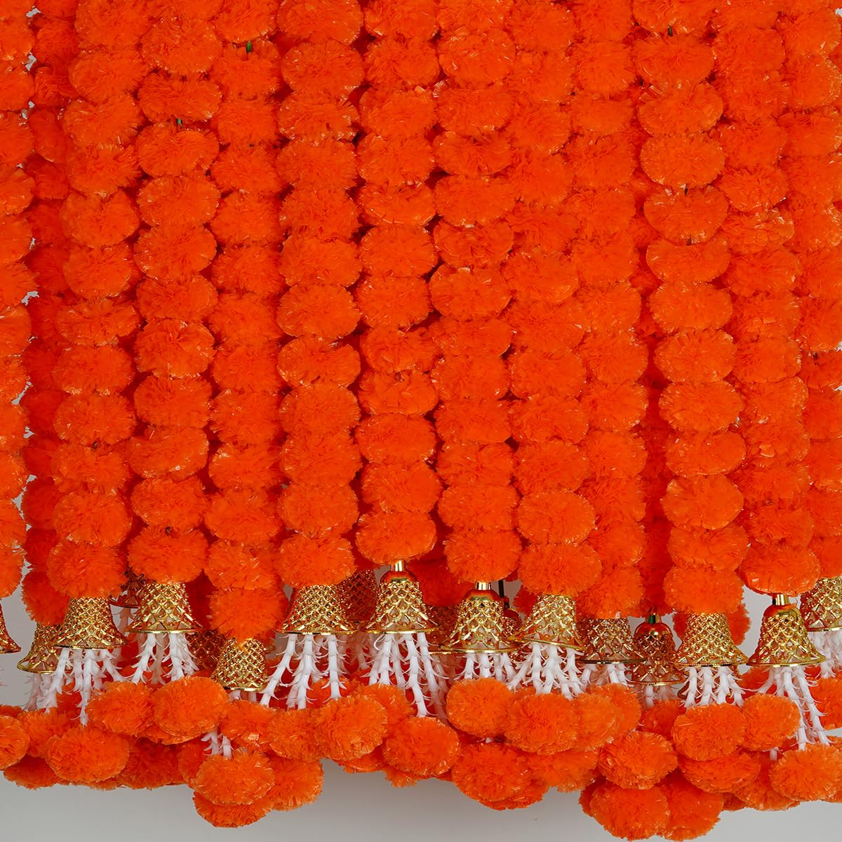 5 Pc 5 feet Long Marigold Garland for Decoration Long Strands Artificial Marigold Flowers | Indian Décor for Pooja | Wedding | Christmas | Diwali Decor (Dark Orange)