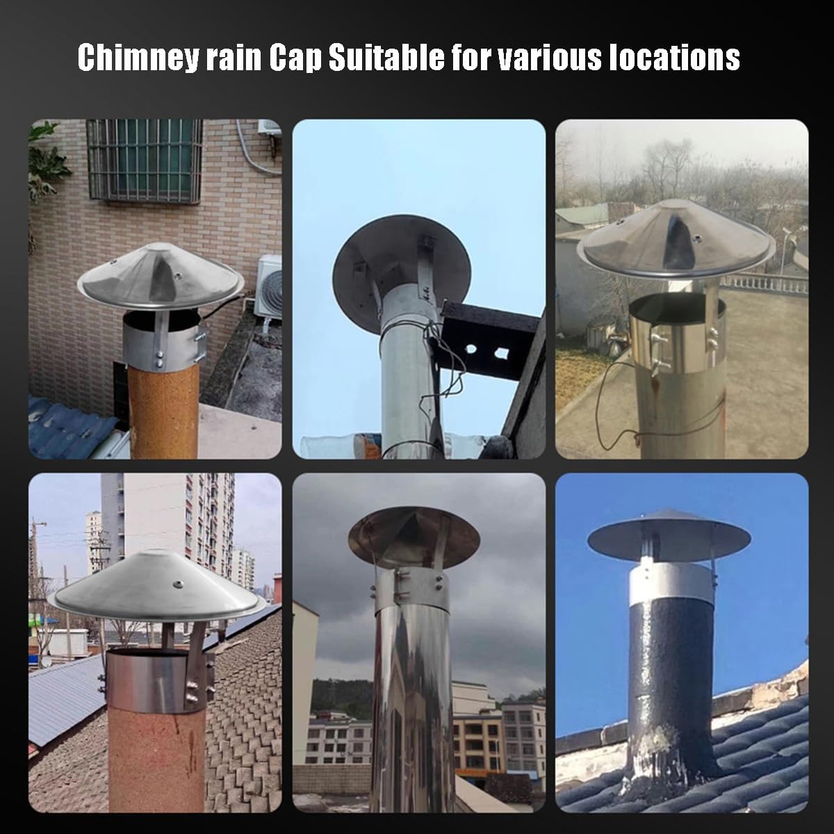 Stainless Steel Stove Chimney Cap, Weatherproof Outdoor Fireplace Cover, 230mm 240mm 250mm 300mm Caps(180mm/7in)
