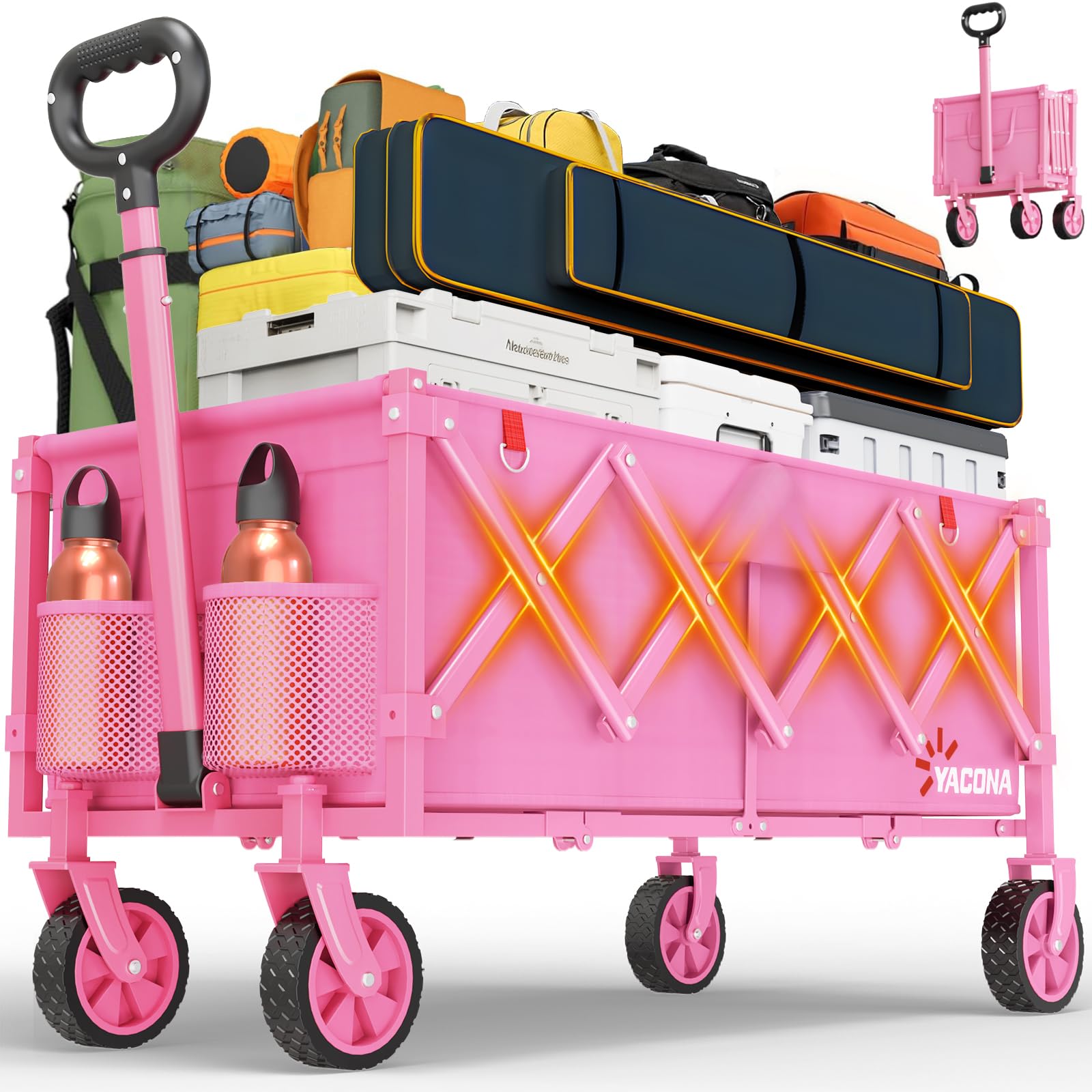 Photo 1 of 35" L Extra Long Wagons Carts Foldable, 360LBS Heavy Duty Collapsible Wagon with Wheels, Folding Wagon Portable Utility Cart for Groceries, Shopping, Camping, Sports
